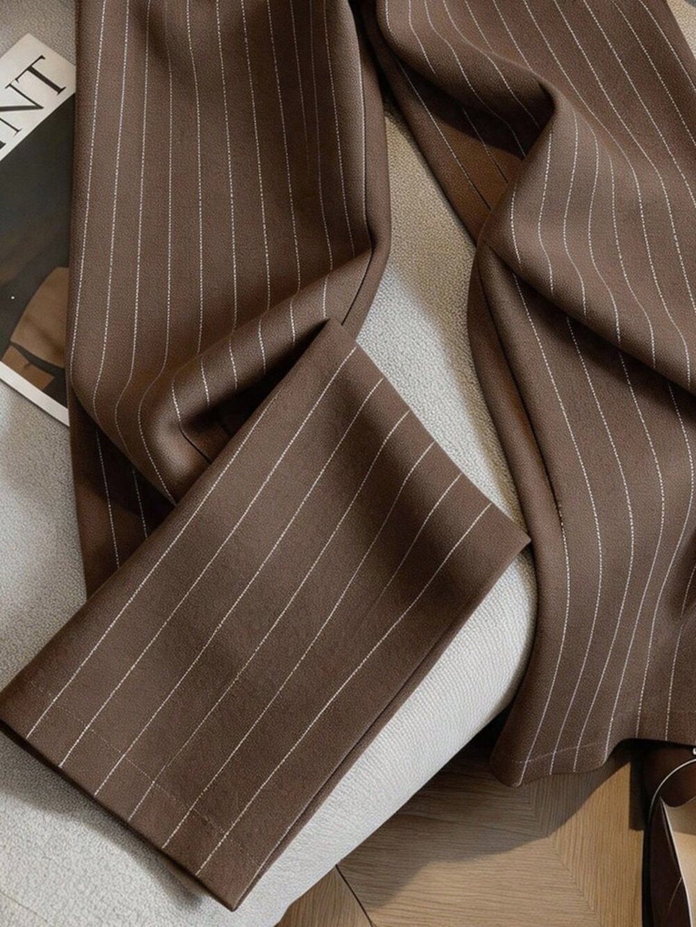 Brown Casual Women's Linen Striped Pants - Picture 3 of 4
